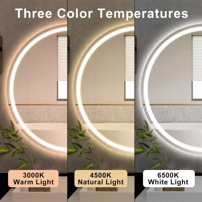 Maxax Modern Round Frameless Led Bathroom Vanity Mirrors Anti-Fog, Dimmable Lights And Shatterproof Mirror