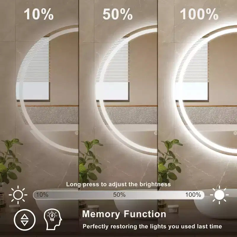 Maxax Modern Round Frameless Led Bathroom Vanity Mirrors Anti-Fog, Dimmable Lights And Shatterproof Mirror