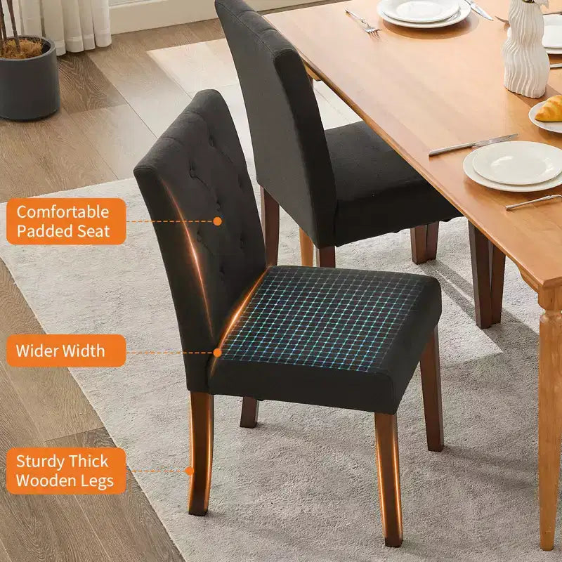 Lot de 2 chaises de salle à manger capitonnées, chaises de cuisine touffues avec siège rembourré, chaises d'appoint confortables sans accoudoirs, chaises Parsons d'appoint pour salon