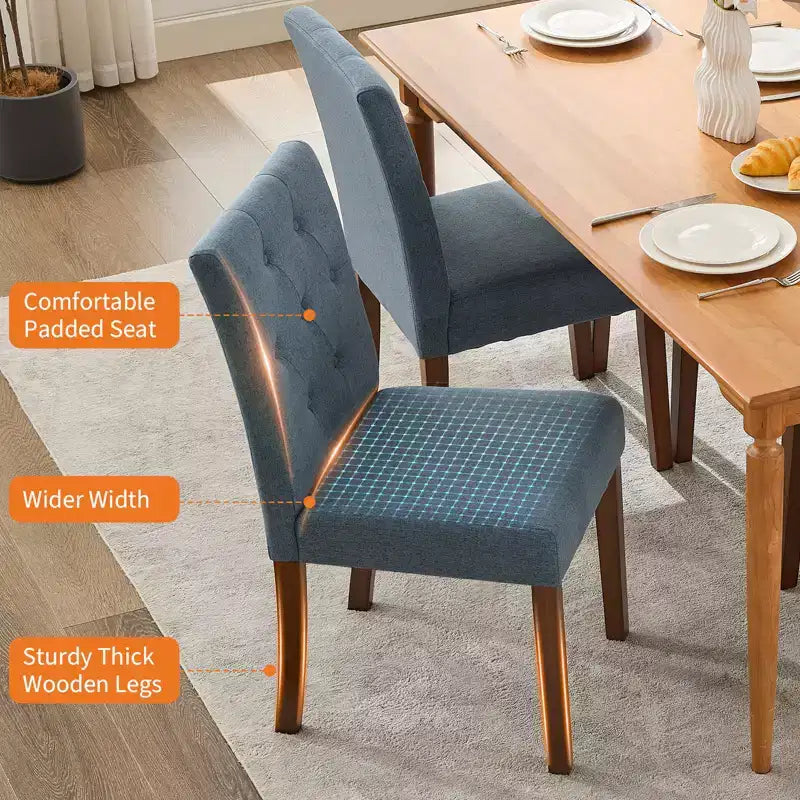 Lot de 2 chaises de salle à manger capitonnées, chaises de cuisine touffues avec siège rembourré, chaises d'appoint confortables sans accoudoirs, chaises Parsons d'appoint pour salon