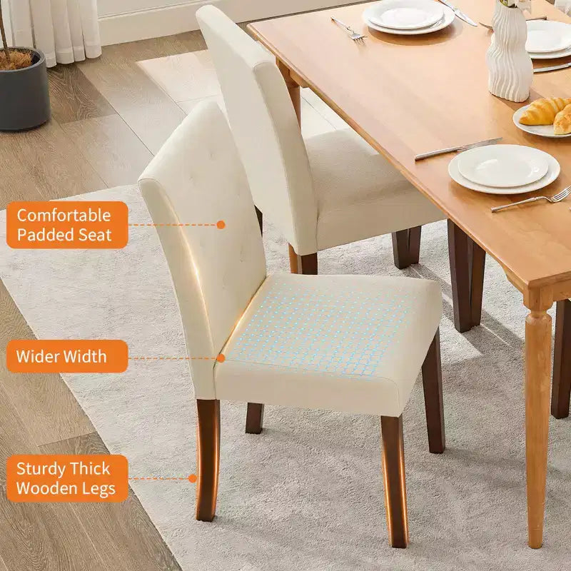 Lot de 2 chaises de salle à manger capitonnées, chaises de cuisine touffues avec siège rembourré, chaises d'appoint confortables sans accoudoirs, chaises Parsons d'appoint pour salon