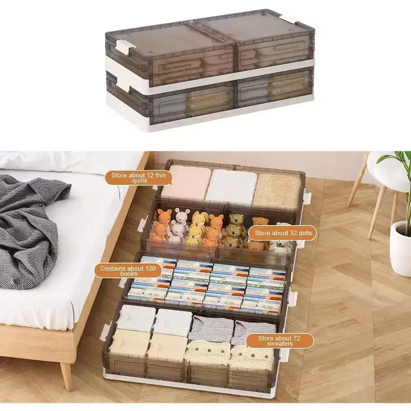 Acekool Under Bed Storage Containers with Wheels, Stackable Storage Bins with Lids, Pull-Out Organizer for Bedroom, Dorm, Closet, 2 Pack