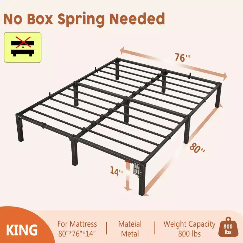 Iron Bed Frame - Screwless Design, Fully Disassembled Flat Iron Bed, Metal Bed Frame, Steel Bed Frame