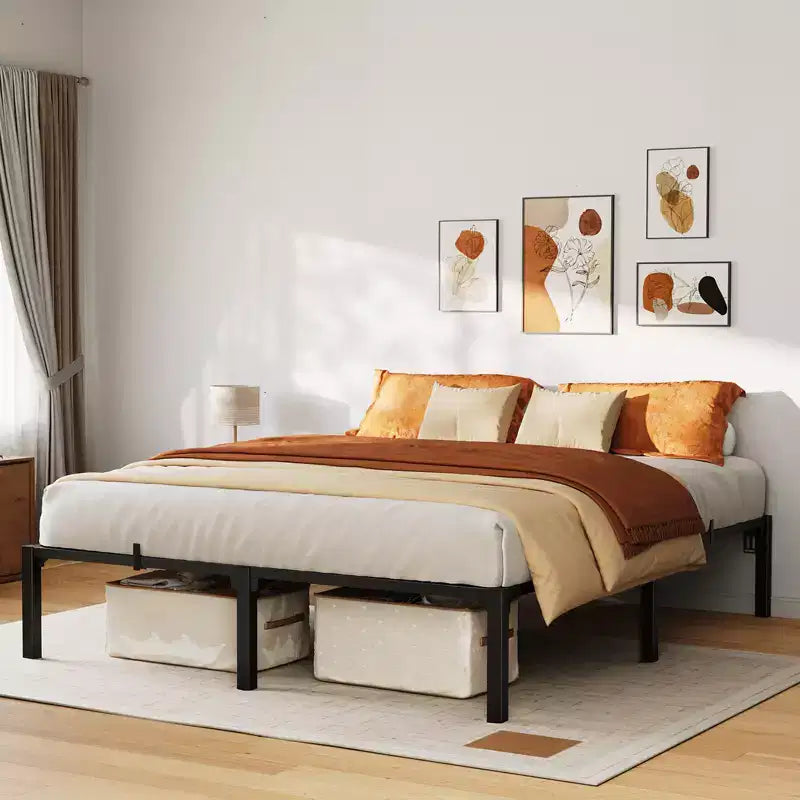 Iron Bed Frame - Screwless Design, Fully Disassembled Flat Iron Bed, Metal Bed Frame, Steel Bed Frame