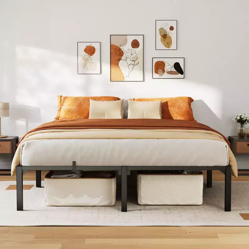 Iron Bed Frame - Screwless Design, Fully Disassembled Flat Iron Bed, Metal Bed Frame, Steel Bed Frame