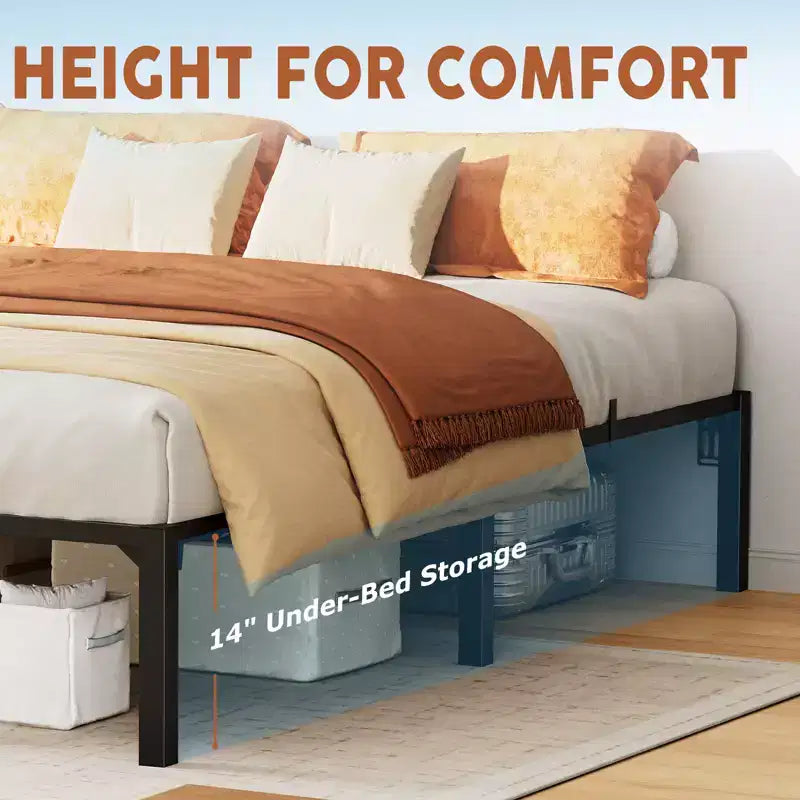 Iron Bed Frame - Screwless Design, Fully Disassembled Flat Iron Bed, Metal Bed Frame, Steel Bed Frame