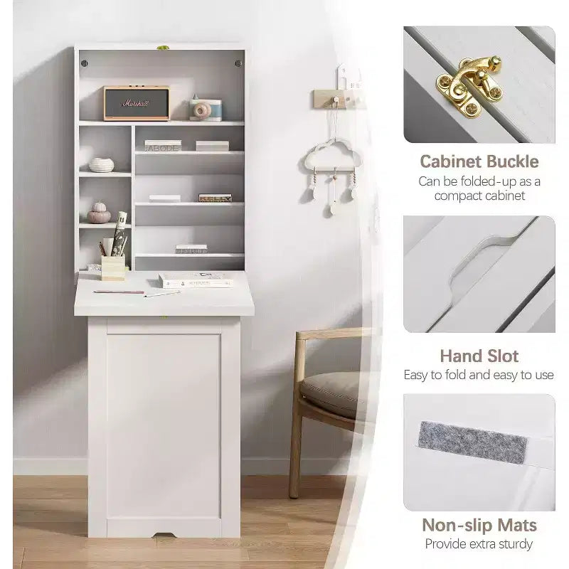 Sandinrayli Wall Mounted Space Saving Fold Out Convertible Desk, White