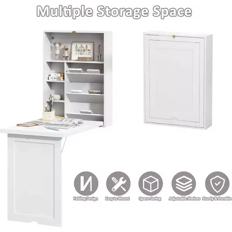 Sandinrayli Wall Mounted Space Saving Fold Out Convertible Desk, White