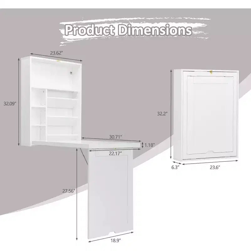 Sandinrayli Wall Mounted Space Saving Fold Out Convertible Desk, White