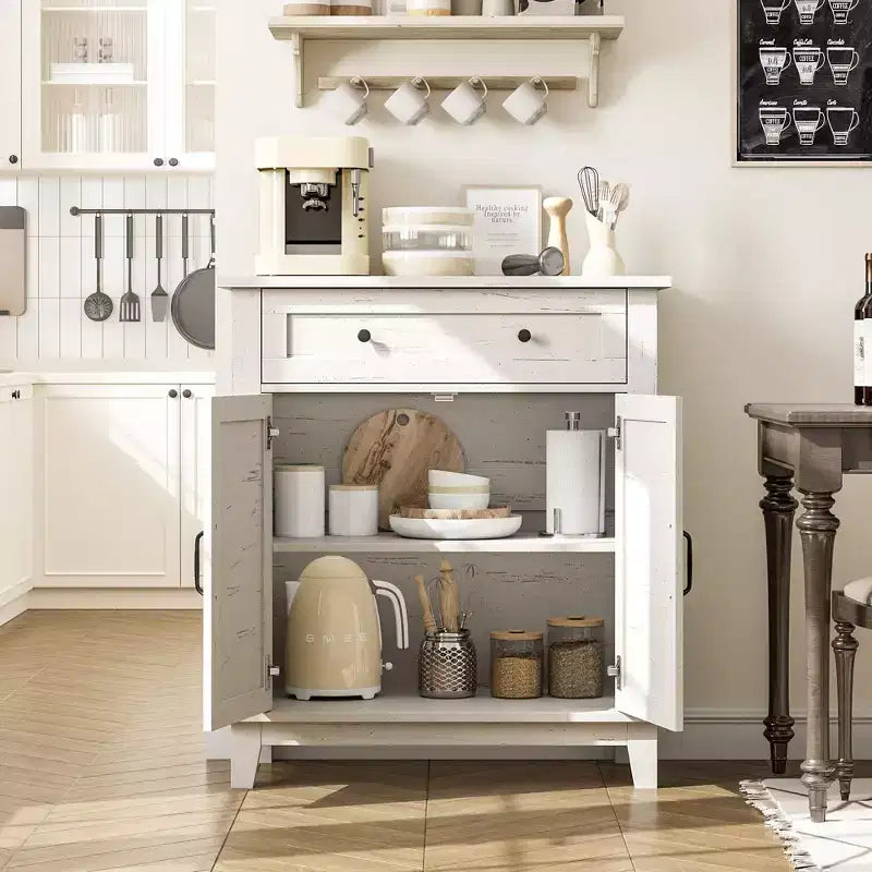 GustoWave Farmhouse Storage Cabine 3-Tiers Adjustable Shelf with 7 Gears, Rustic Kitchen & Dining Room Organizer, Multi-Functional Entryway Cabinet