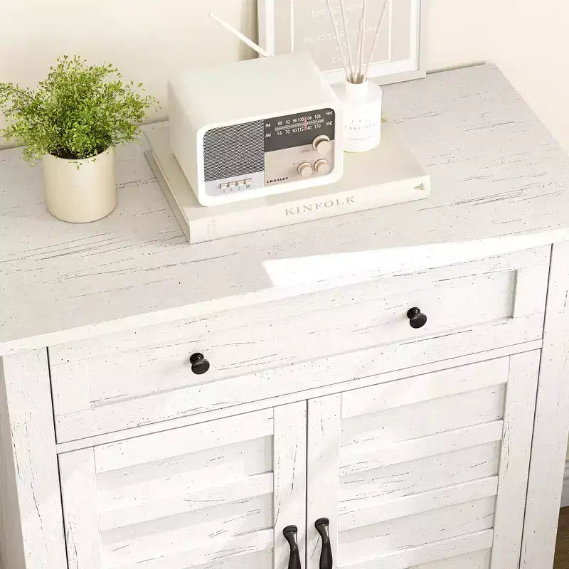 GustoWave Farmhouse Storage Cabine 3-Tiers Adjustable Shelf with 7 Gears, Rustic Kitchen & Dining Room Organizer, Multi-Functional Entryway Cabinet