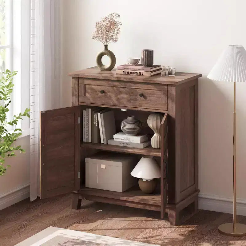 GustoWave Farmhouse Storage Cabine 3-Tiers Adjustable Shelf with 7 Gears, Rustic Kitchen & Dining Room Organizer, Multi-Functional Entryway Cabinet