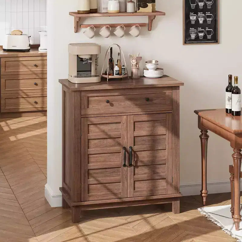 GustoWave Farmhouse Storage Cabine 3-Tiers Adjustable Shelf with 7 Gears, Rustic Kitchen & Dining Room Organizer, Multi-Functional Entryway Cabinet