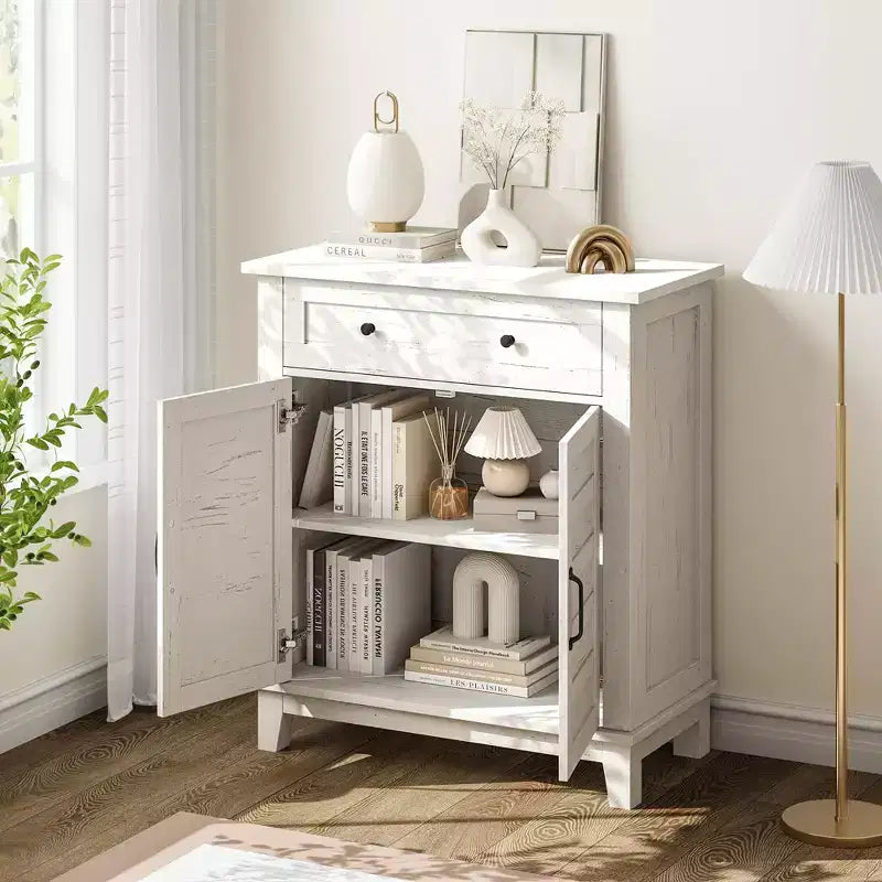 GustoWave Farmhouse Storage Cabine 3-Tiers Adjustable Shelf with 7 Gears, Rustic Kitchen & Dining Room Organizer, Multi-Functional Entryway Cabinet
