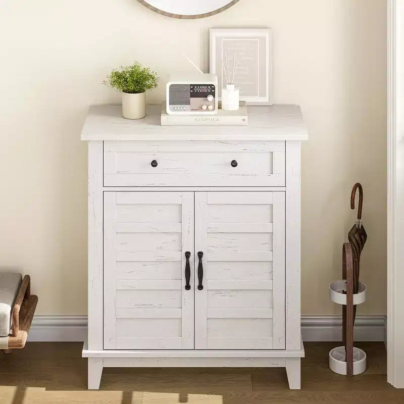GustoWave Farmhouse Storage Cabine 3-Tiers Adjustable Shelf with 7 Gears, Rustic Kitchen & Dining Room Organizer, Multi-Functional Entryway Cabinet