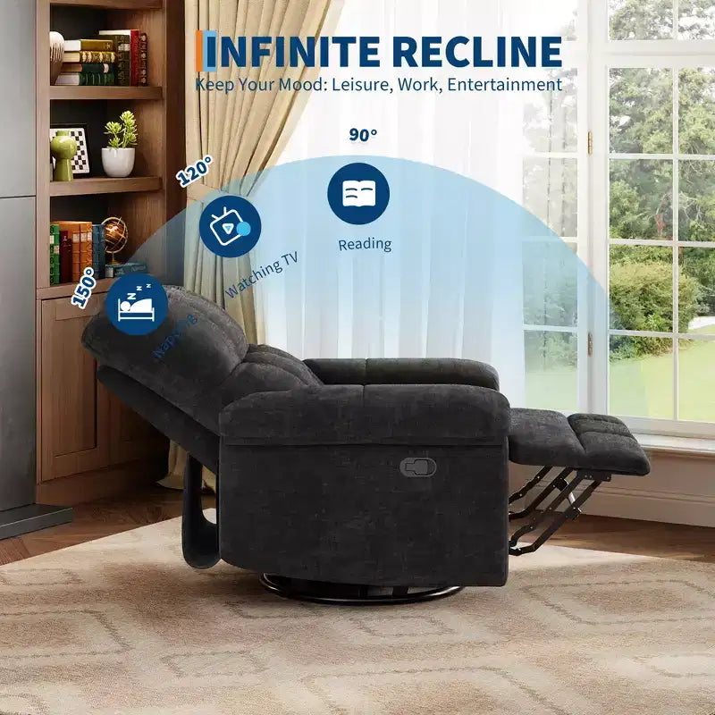 Oversized Recliner Chair, Overstuffed Soft Chenille Swivel Rocker Recliner with Padded Armrests, Nursery Rocking Chairs