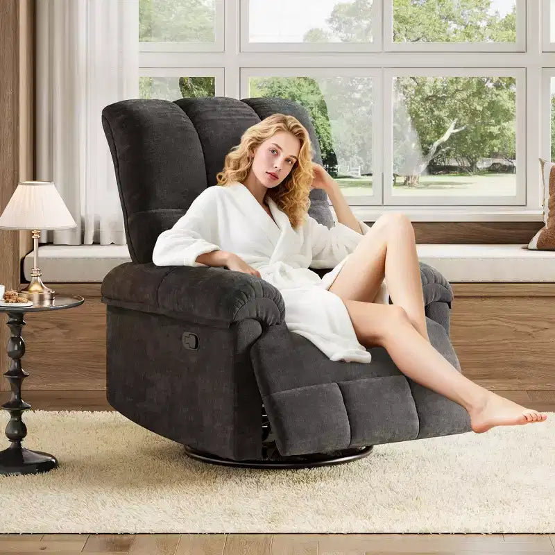 Oversized Recliner Chair, Overstuffed Soft Chenille Swivel Rocker Recliner with Padded Armrests, Nursery Rocking Chairs