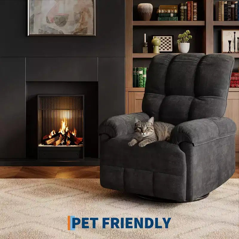 Oversized Recliner Chair, Overstuffed Soft Chenille Swivel Rocker Recliner with Padded Armrests, Nursery Rocking Chairs