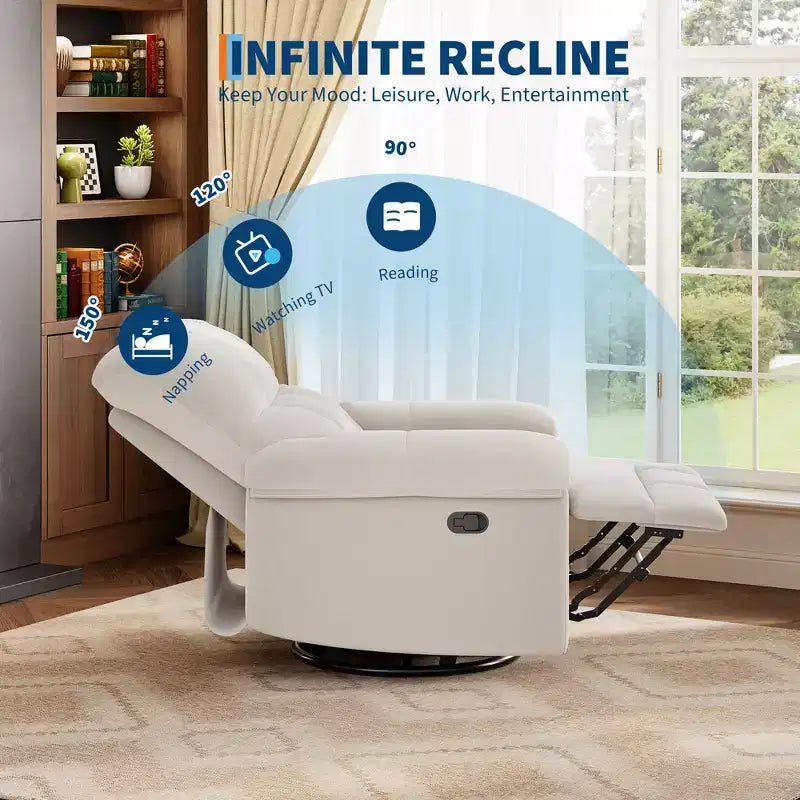 Oversized Recliner Chair, Overstuffed Soft Chenille Swivel Rocker Recliner with Padded Armrests, Nursery Rocking Chairs