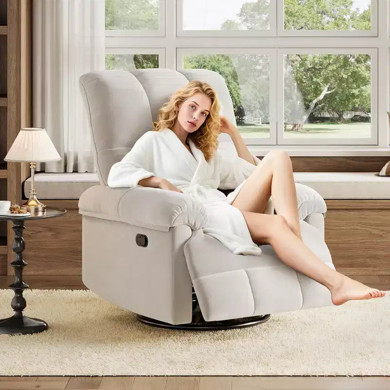 Oversized Recliner Chair, Overstuffed Soft Chenille Swivel Rocker Recliner with Padded Armrests, Nursery Rocking Chairs