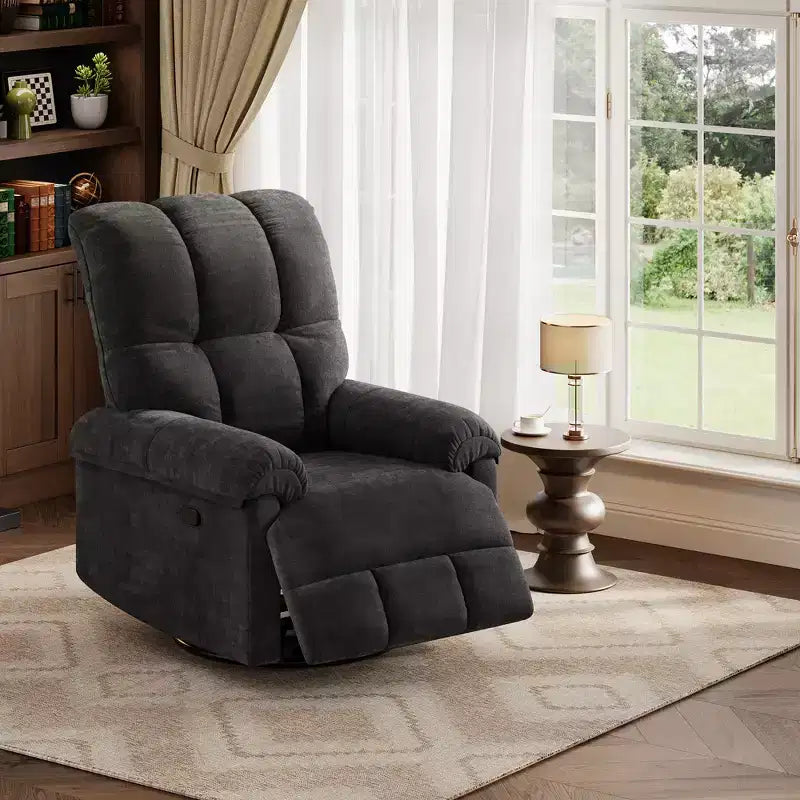 Oversized Recliner Chair, Overstuffed Soft Chenille Swivel Rocker Recliner with Padded Armrests, Nursery Rocking Chairs