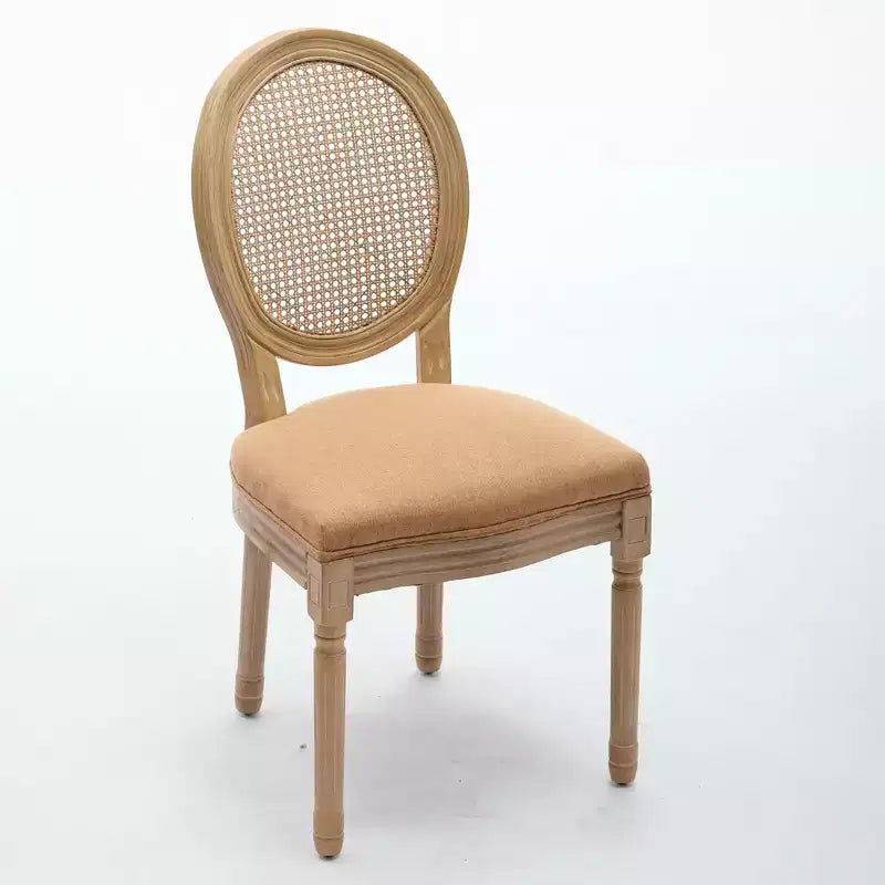 CLIHOME Set of 2 French Style Solid Wood Frame Antique Painting Linen Fabric Rattan Back Dining Chair