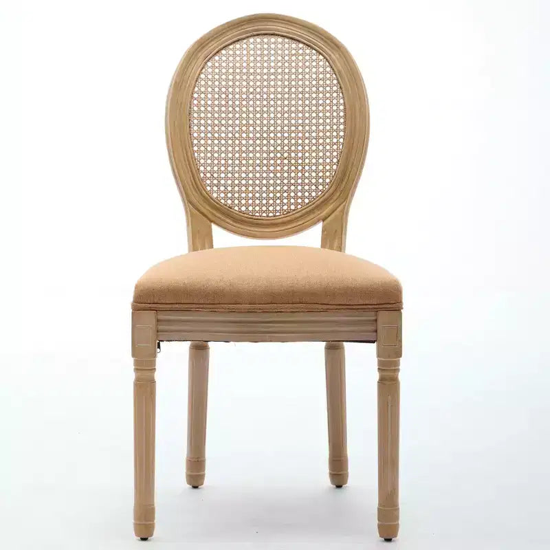 CLIHOME Set of 2 French Style Solid Wood Frame Antique Painting Linen Fabric Rattan Back Dining Chair