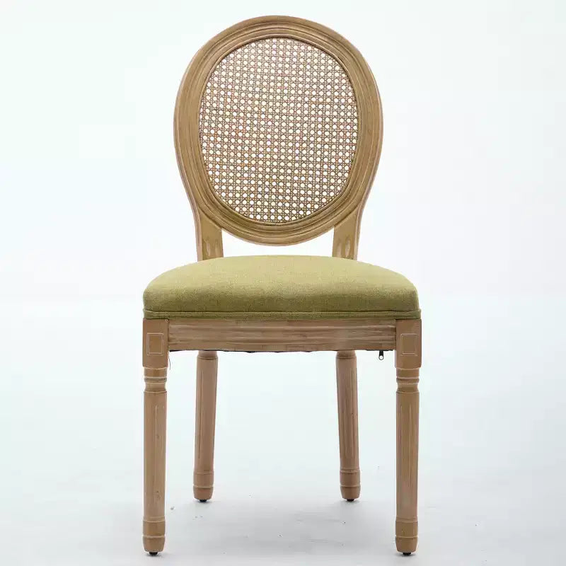 CLIHOME Set of 2 French Style Solid Wood Frame Antique Painting Linen Fabric Rattan Back Dining Chair