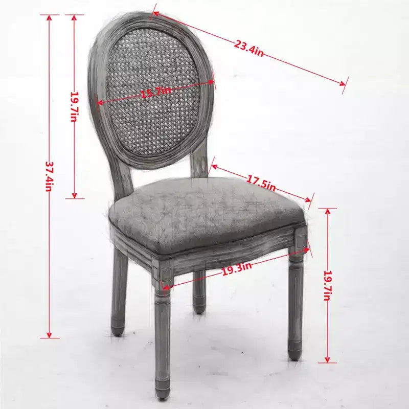 CLIHOME Set of 2 French Style Solid Wood Frame Antique Painting Linen Fabric Rattan Back Dining Chair