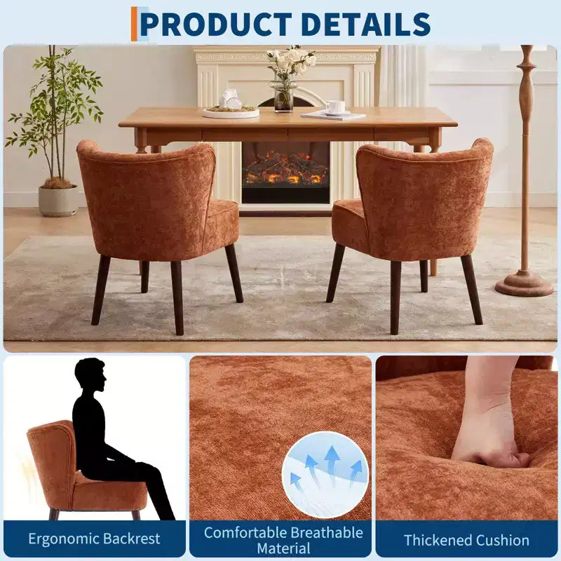 GustoWave Mid Century Accent Chair with Solid Wood Legs, Modern Upholstered Wingback Living Room Chair, Dining Chairs