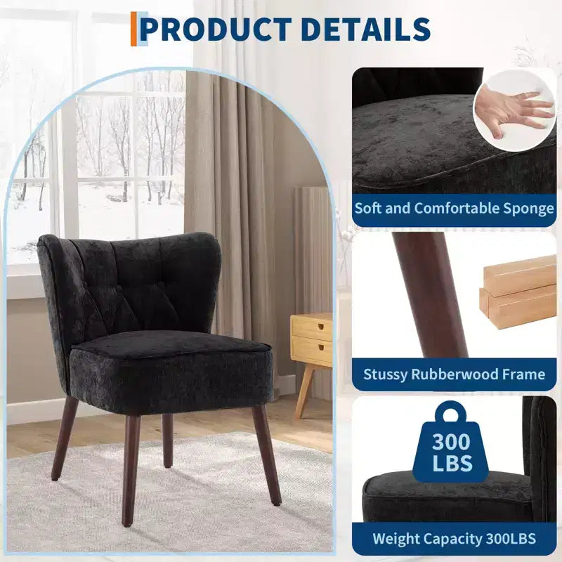 GustoWave Mid Century Accent Chair with Solid Wood Legs, Modern Upholstered Wingback Living Room Chair, Dining Chairs