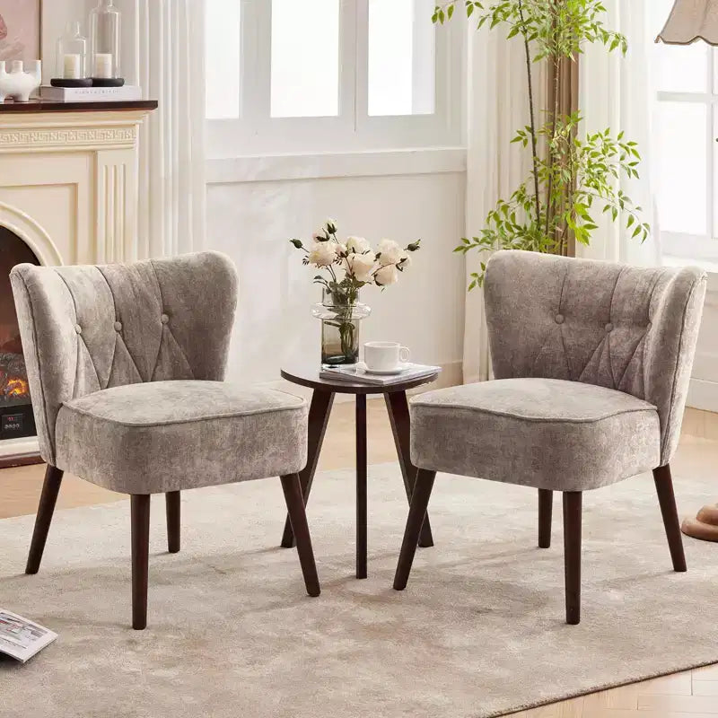 GustoWave Mid Century Accent Chair with Solid Wood Legs, Modern Upholstered Wingback Living Room Chair, Dining Chairs