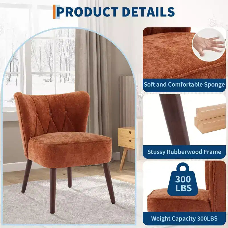GustoWave Mid Century Accent Chair with Solid Wood Legs, Modern Upholstered Wingback Living Room Chair, Dining Chairs