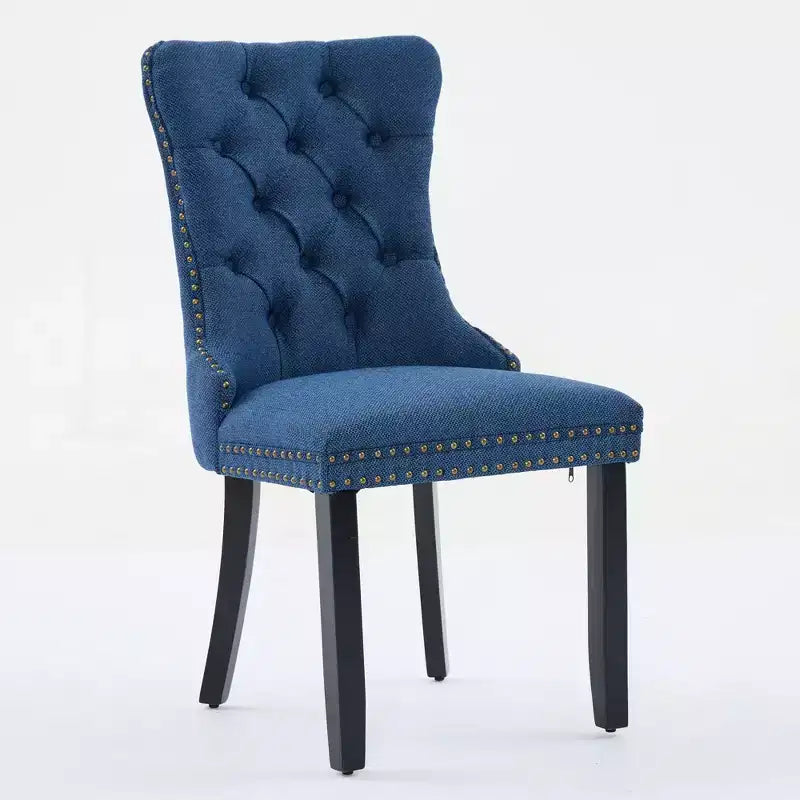 CLIHOME Lot de 2 chaises de salle à manger haut de gamme capitonnées en bois massif, rembourrées en lin avec pieds en bois et clous décoratifs