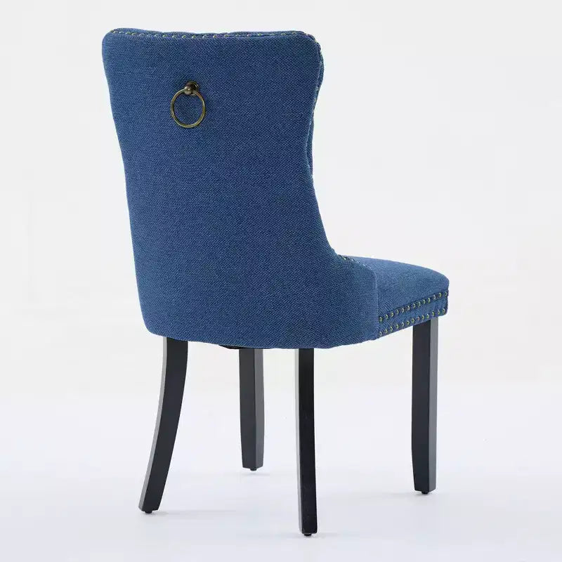 CLIHOME Lot de 2 chaises de salle à manger haut de gamme capitonnées en bois massif, rembourrées en lin avec pieds en bois et clous décoratifs