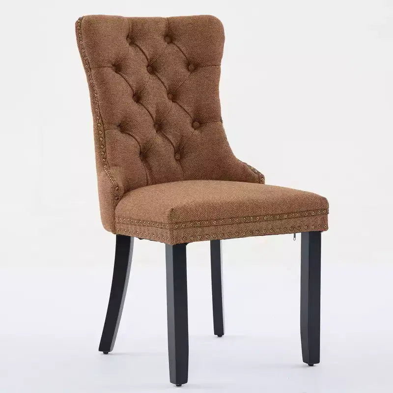 CLIHOME Lot de 2 chaises de salle à manger haut de gamme capitonnées en bois massif, rembourrées en lin avec pieds en bois et clous décoratifs