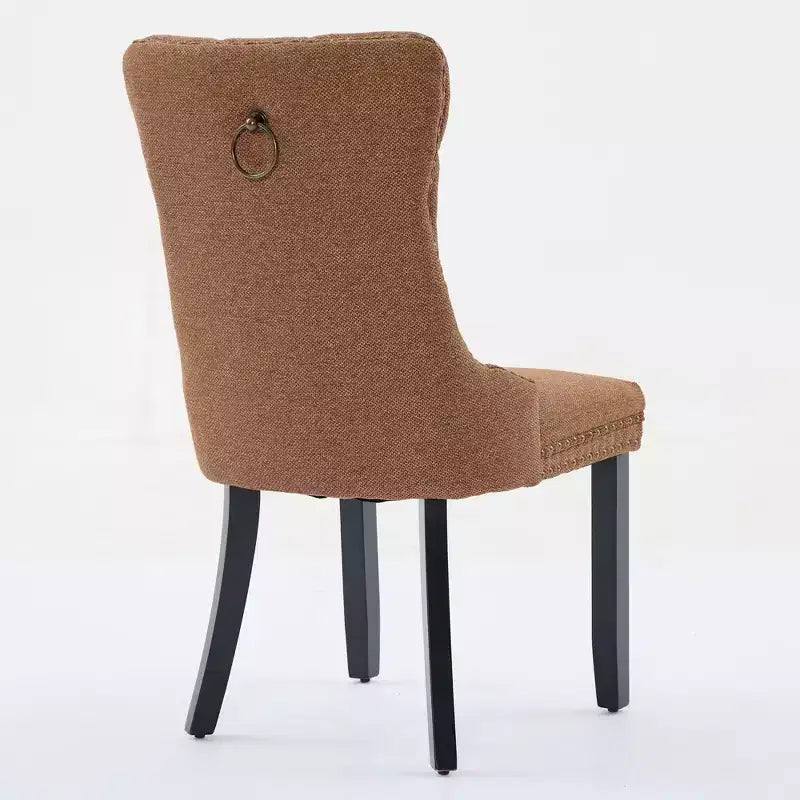 CLIHOME Lot de 2 chaises de salle à manger haut de gamme capitonnées en bois massif, rembourrées en lin avec pieds en bois et clous décoratifs