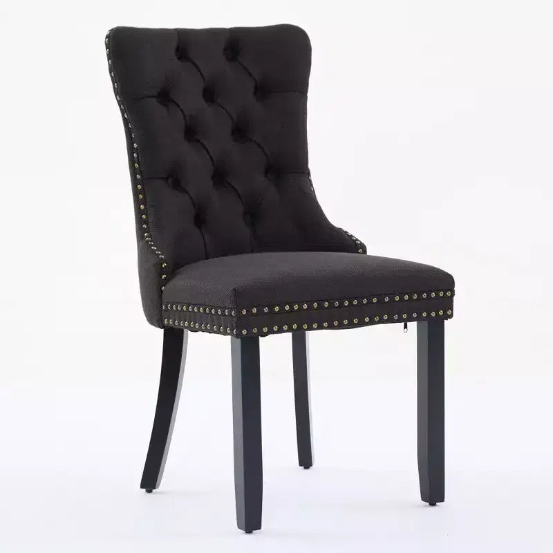 CLIHOME Lot de 2 chaises de salle à manger haut de gamme capitonnées en bois massif, rembourrées en lin avec pieds en bois et clous décoratifs