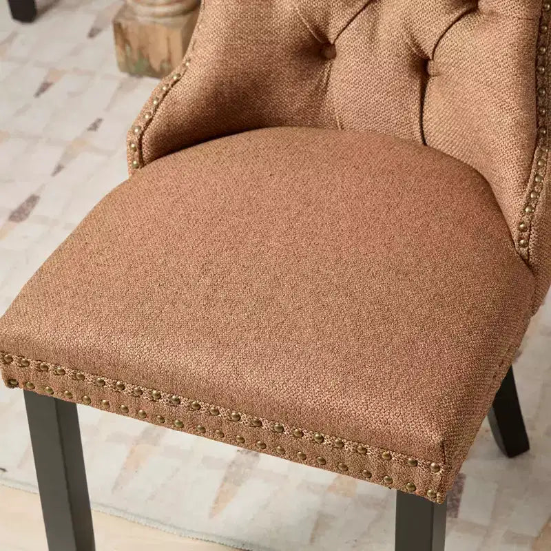 CLIHOME Lot de 2 chaises de salle à manger haut de gamme capitonnées en bois massif, rembourrées en lin avec pieds en bois et clous décoratifs