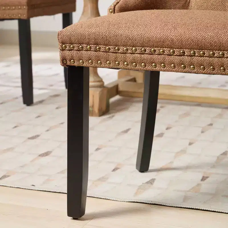 CLIHOME Lot de 2 chaises de salle à manger haut de gamme capitonnées en bois massif, rembourrées en lin avec pieds en bois et clous décoratifs