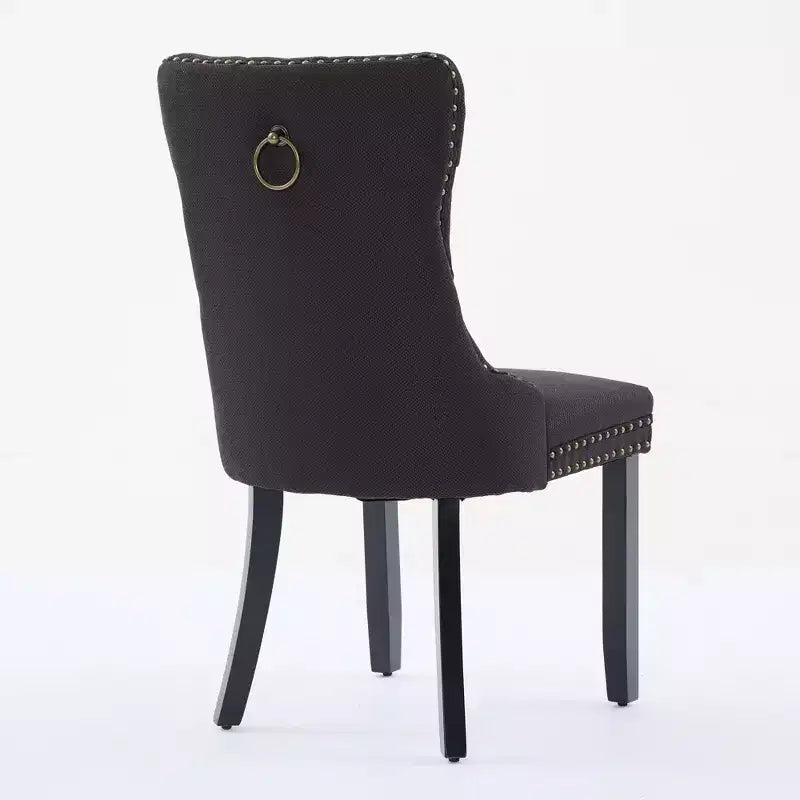 CLIHOME Lot de 2 chaises de salle à manger haut de gamme capitonnées en bois massif, rembourrées en lin avec pieds en bois et clous décoratifs