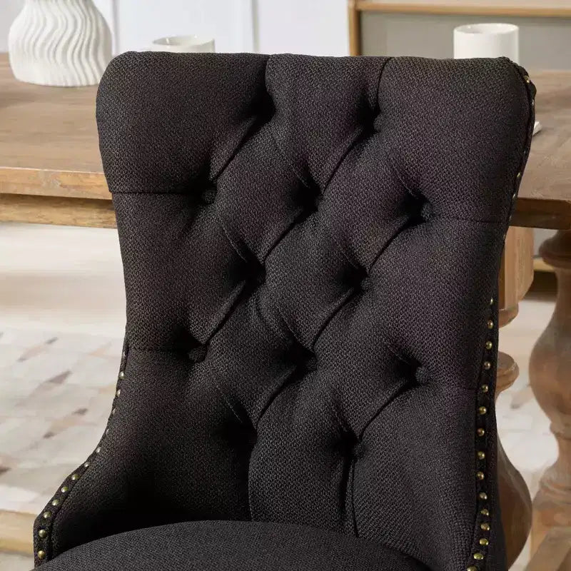 CLIHOME Lot de 2 chaises de salle à manger haut de gamme capitonnées en bois massif, rembourrées en lin avec pieds en bois et clous décoratifs