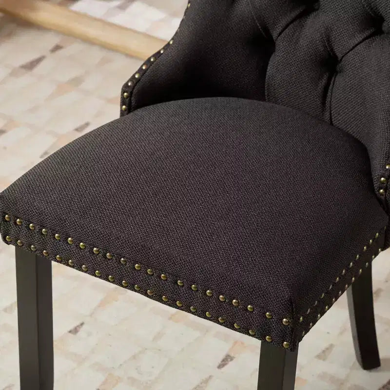 CLIHOME Lot de 2 chaises de salle à manger haut de gamme capitonnées en bois massif, rembourrées en lin avec pieds en bois et clous décoratifs