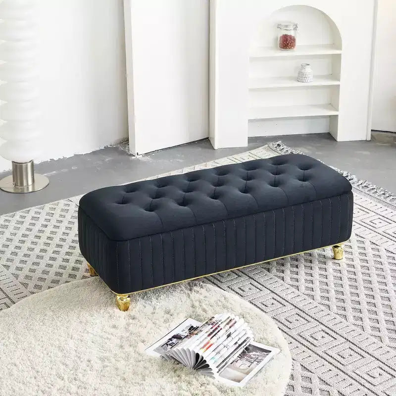 TUYOHW Storage Ottoman, Upholstered Velvet Fabric Storage Ottoman with Safety Hinge, Ottoman Bench for Living Room and Bedroom