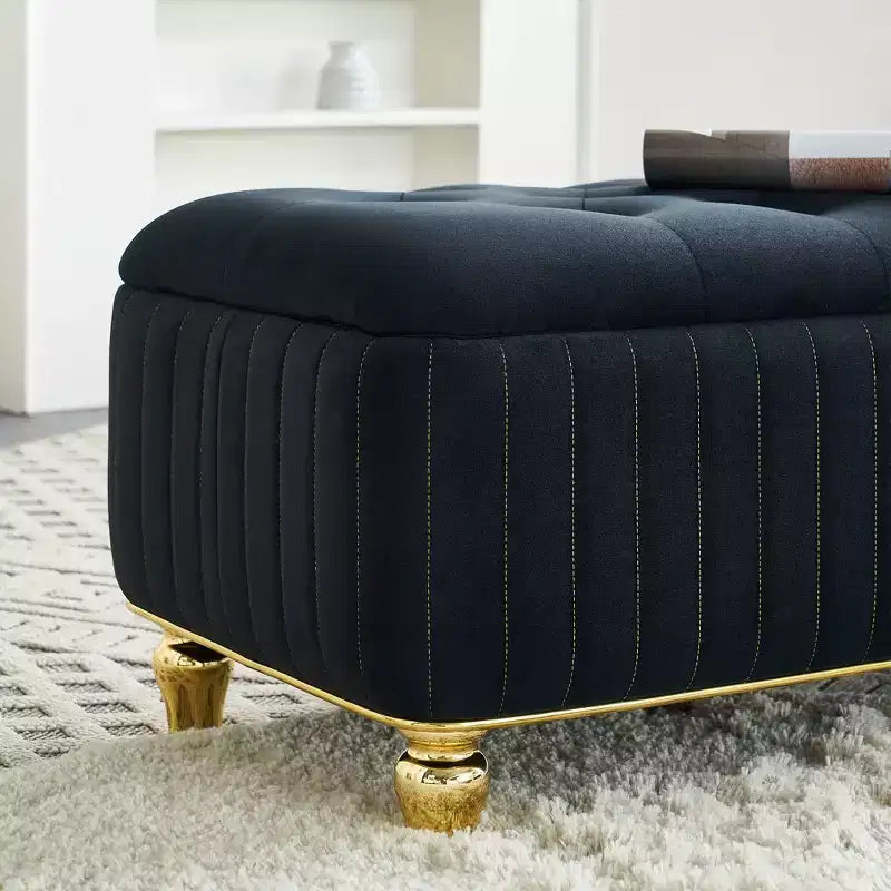 TUYOHW Storage Ottoman, Upholstered Velvet Fabric Storage Ottoman with Safety Hinge, Ottoman Bench for Living Room and Bedroom