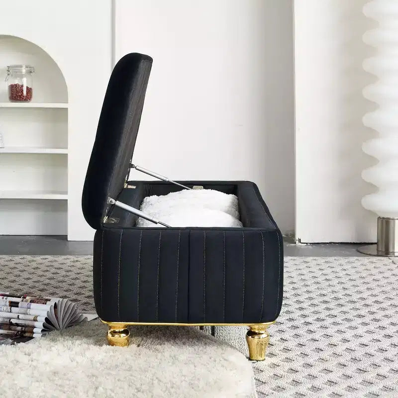 TUYOHW Storage Ottoman, Upholstered Velvet Fabric Storage Ottoman with Safety Hinge, Ottoman Bench for Living Room and Bedroom