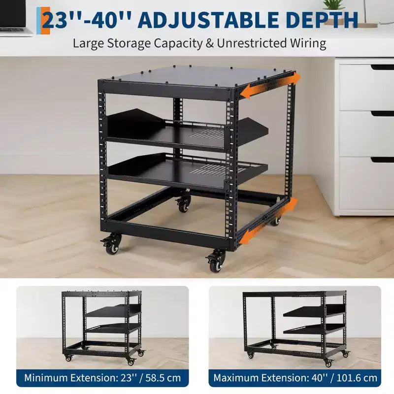 20U Open Frame Server Rack, 23-40 Adjustable Depth, Wall Mount & Free Standing Network Rack , Holds All Your IT/AV Equipment Rack