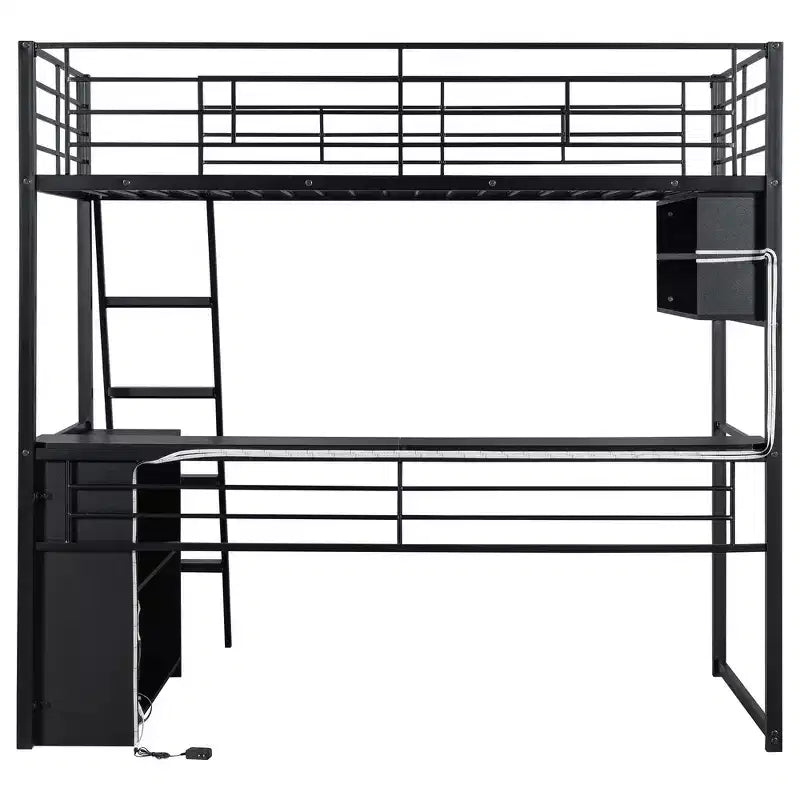 Whisen Metal Full Size Loft Bed with LED, Desk and 4 Storage Shelves