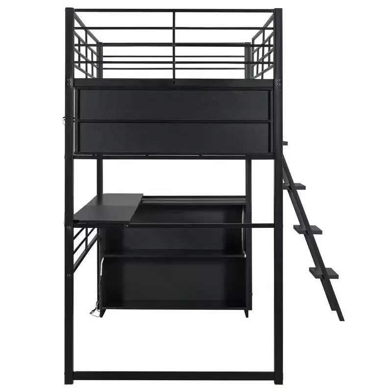 Whisen Metal Full Size Loft Bed with LED, Desk and 4 Storage Shelves