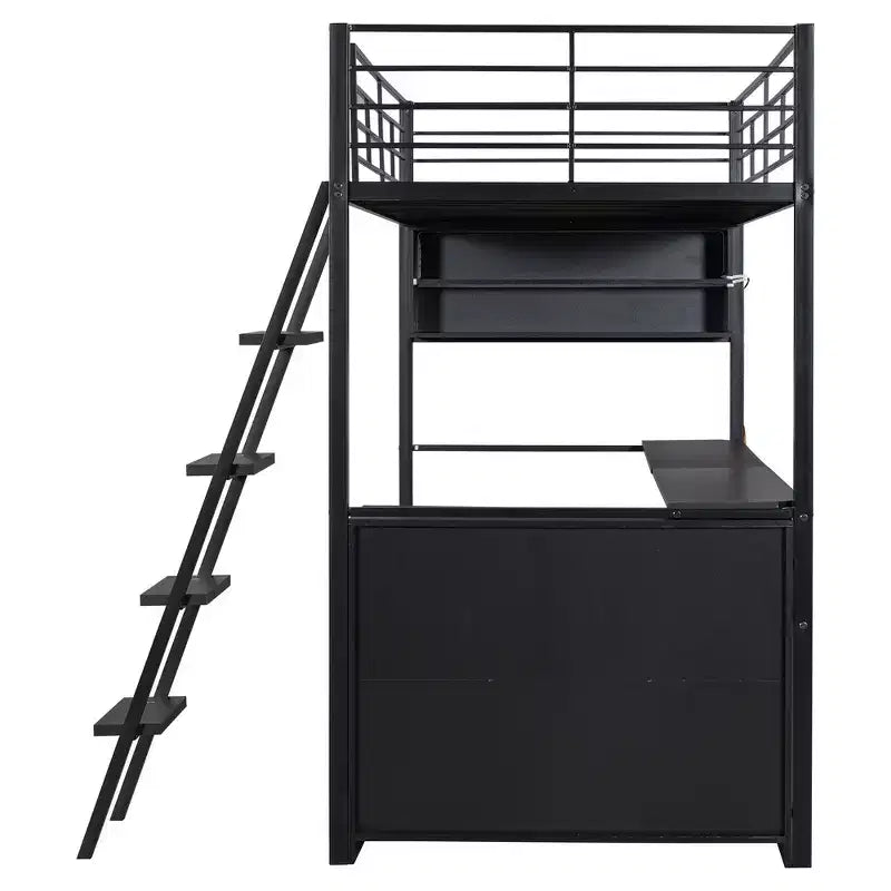 Whisen Metal Full Size Loft Bed with LED, Desk and 4 Storage Shelves